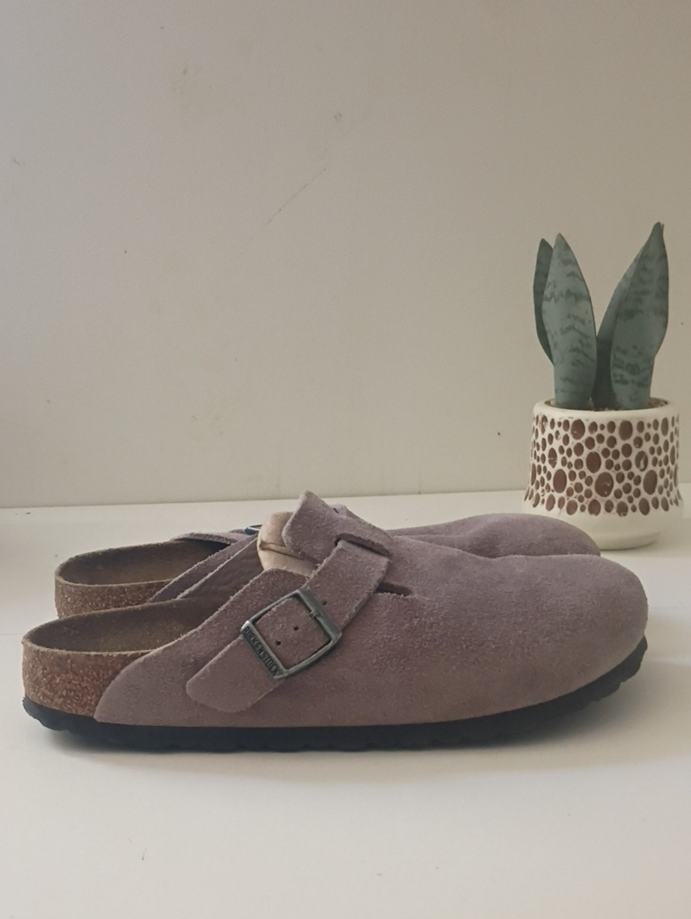 Birkenstock Boston Purple Suede Slip-On Clogs with Buckle Size 38 7 - 7.5 Womens